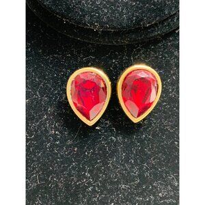 Red Tear Drop on Gold Tone Post Earrings